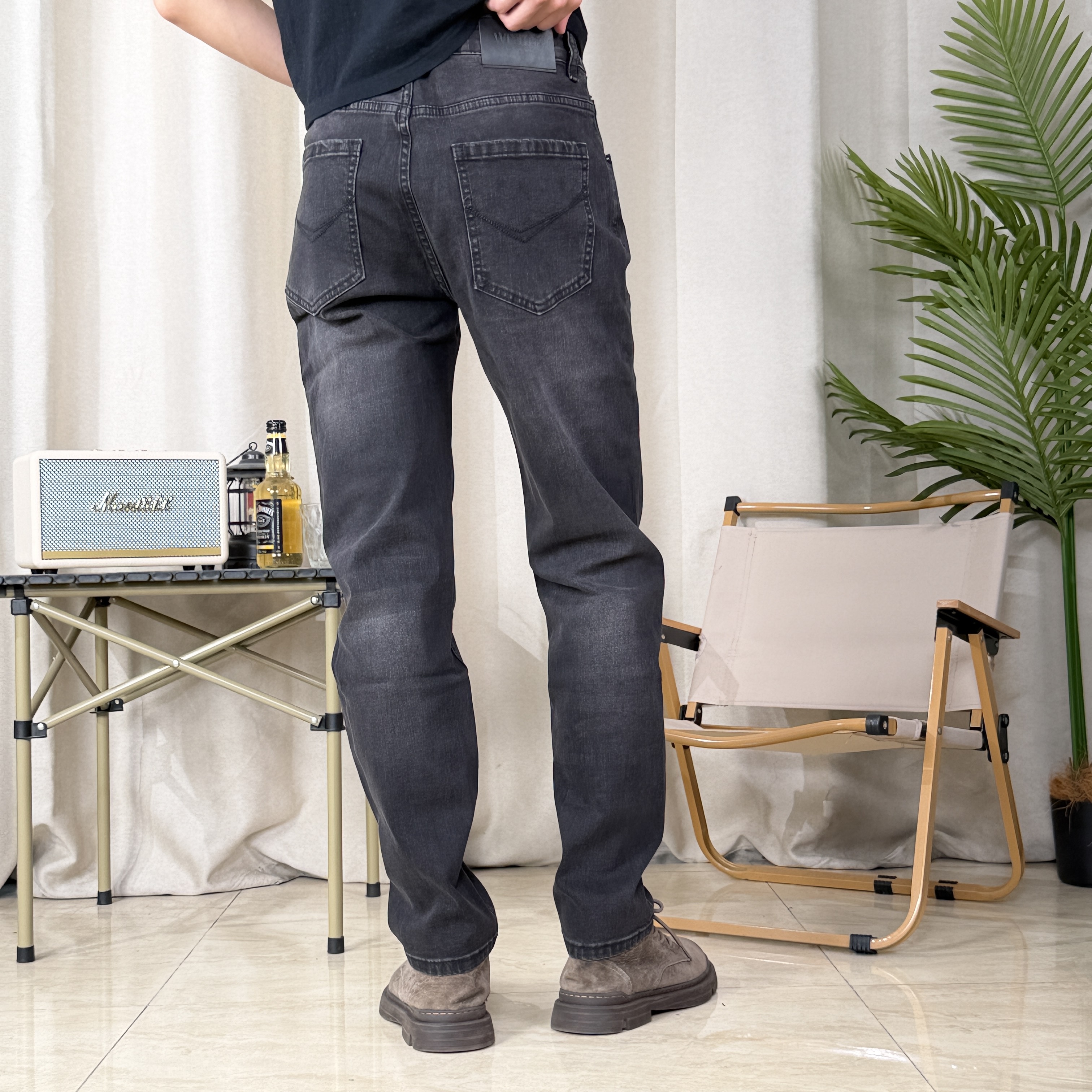 复古水洗牛仔裤修身直筒