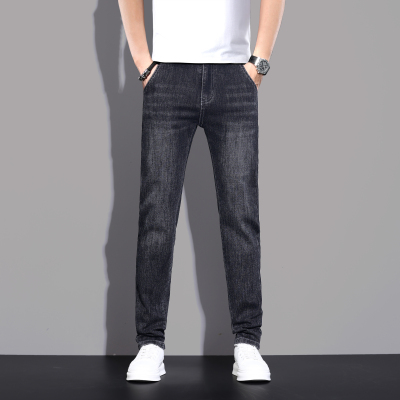 高端潮牌广州新塘牛仔裤男修身小脚弹力潮流百搭长裤子秋冬黑灰色