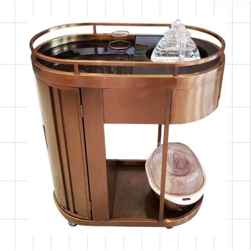 高档不锈钢玫瑰金半包式茶水车多功能茶车酒店茶楼茶室可移动推车