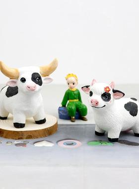 招财小萌牛陶瓷摆件创意家居饰品可爱公母牛车载摆设办公桌面礼物