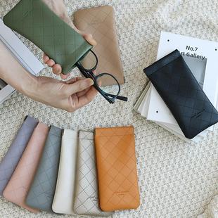 环保pu皮菱格纹简约眼镜墨镜保护袋防尘自动闭合收纳袋便携笔袋