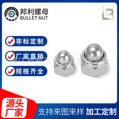 工厂 304不锈钢DIN986钢盖非金属尼龙嵌件六角盖形圆球螺母帽