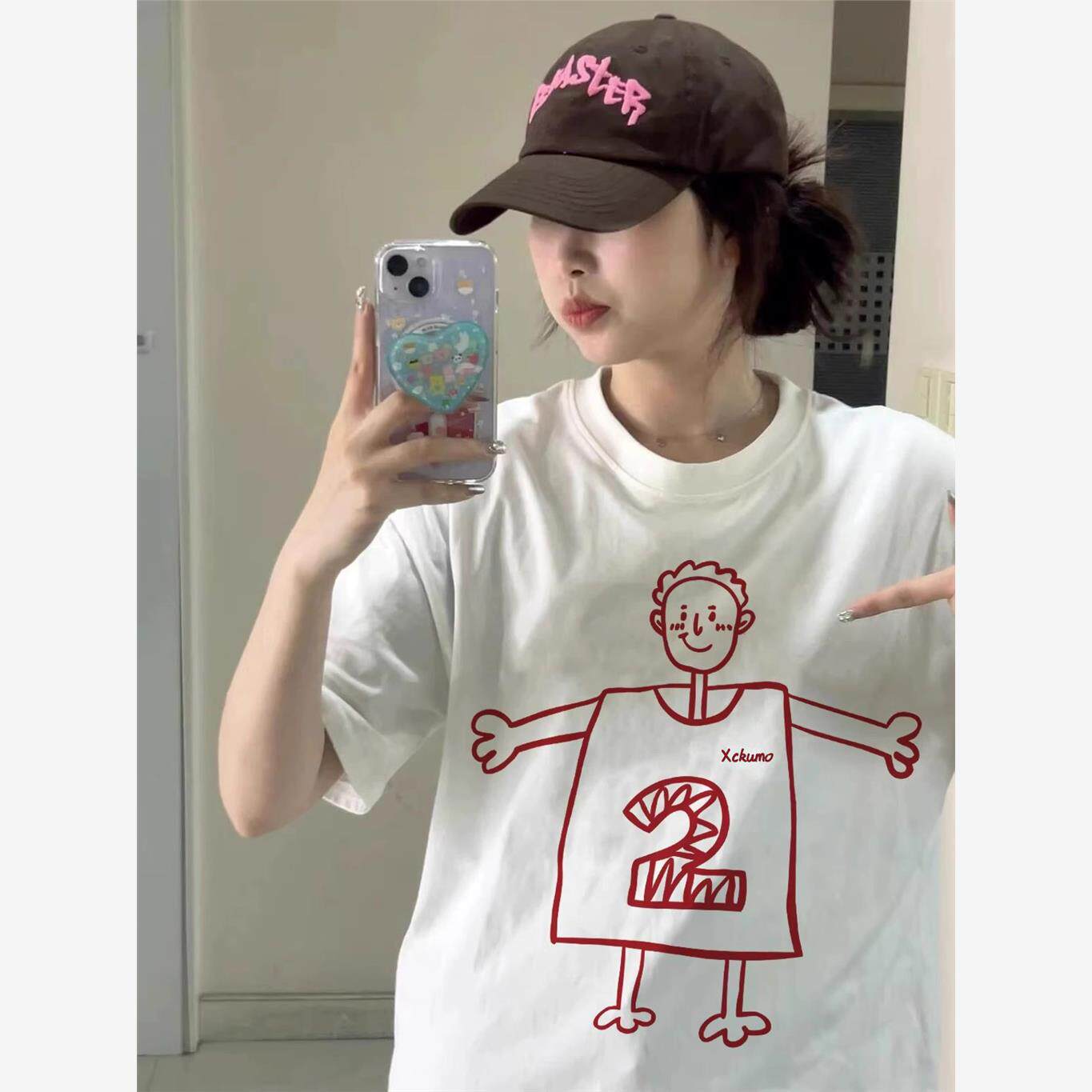 纯棉重磅宽松圆领潮流印花潮牌百搭小众时尚趣味短袖T恤女半袖ins