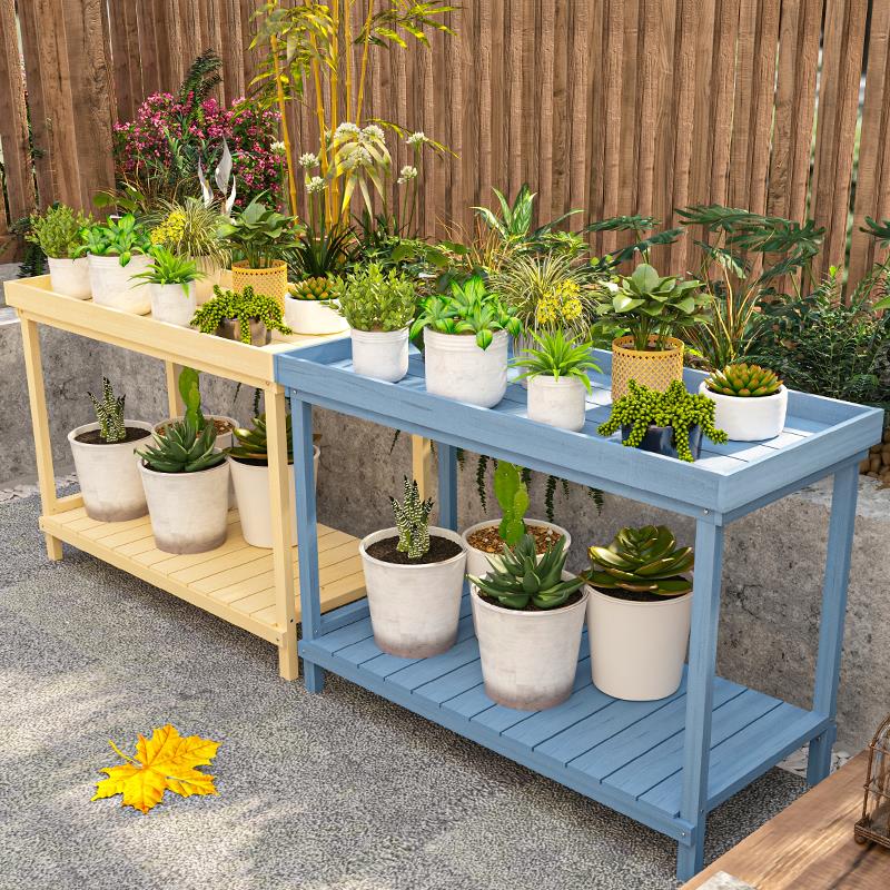 防腐木多肉花架阳台室外实木落地式木质户外置物架大花盆多层架子