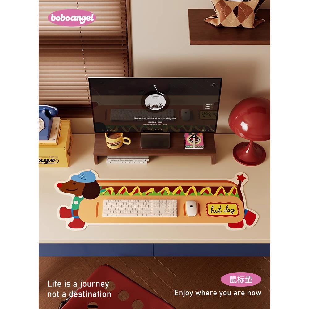 热狗派对超大鼠标垫女生电脑桌垫游戏皮革办公室防水书桌垫键盘垫