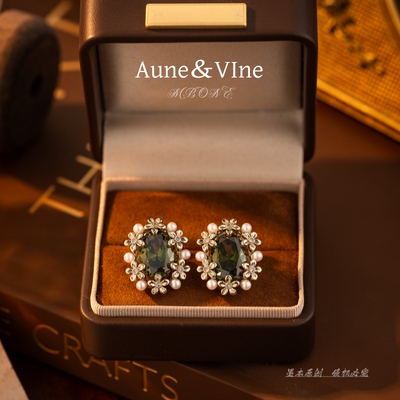 5172【橄榄晶石】橄榄绿宝石花朵耳钉高级感轻奢复古耳饰女