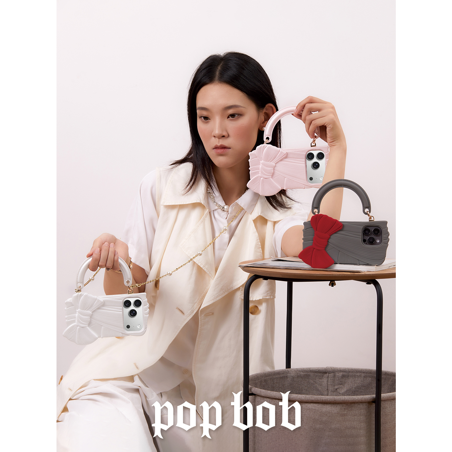 Popbob《巴黎假日》蝴蝶结适用于iPhone17ProMax手机壳手拎包保护壳奢华小香风系列INS风