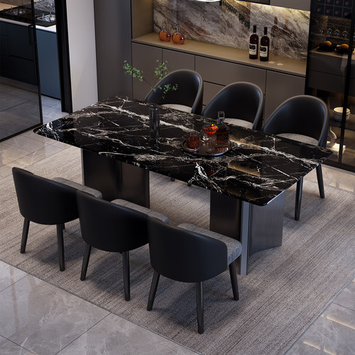 意式轻奢高级感大理石餐桌椅组合