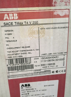 【议价】ABB塑壳断路器T4V250，TMA250A 4P 1000
