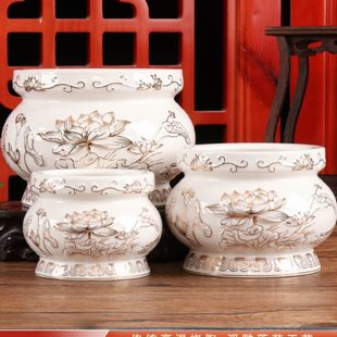 香炉上供家用莲花烧香炉寺庙插香炉居室白瓷浮雕香炉供堂香炉用品