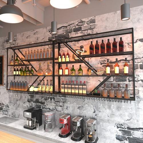 吧台酒柜靠墙壁挂式酒柜工业风酒吧铁艺做工展示架创意餐厅红酒架