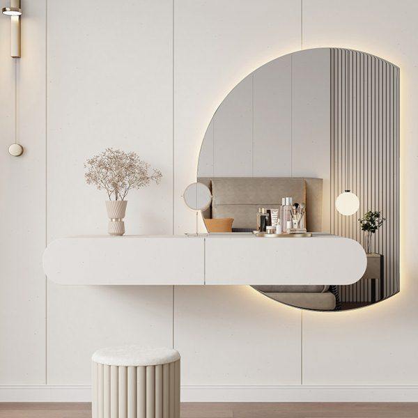 悬空壁挂式梳妆台卧室现代简约床头柜化妆台一体小户型悬浮化妆桌