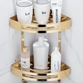 304不锈钢浴室置物架打孔2层卫生间转角墙上收纳架壁挂金色三角架