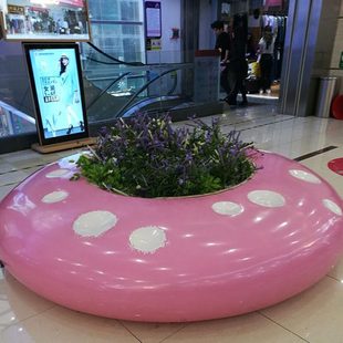 商场玻璃钢座椅创意美陈圆形花盆树池坐凳广场景观公共休息区座椅