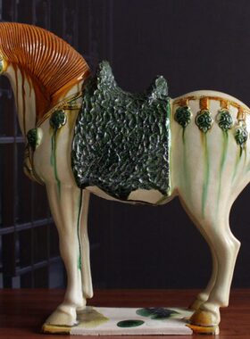 仿古做旧陶瓷马艺术品摆件家居电视柜博古架工艺品收藏古玩唐三彩