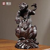 黑檀木雕刻如意猴摆件动物十二生肖木质猴家居装 饰红木工艺品送礼