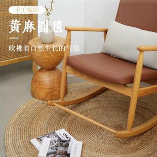 黄麻手工编织圆毯印度圆形地毯亚麻地垫草编打结北欧客厅阳台田园