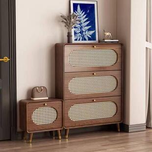 实木超薄藤编鞋柜家用门口现代简约翻斗入户门后玄关门厅柜鞋柜