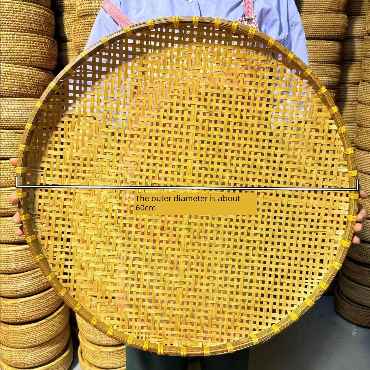 烟熏竹编簸箕晾晒筐老式有孔编织制品筛子收纳洗菜晾晒农家