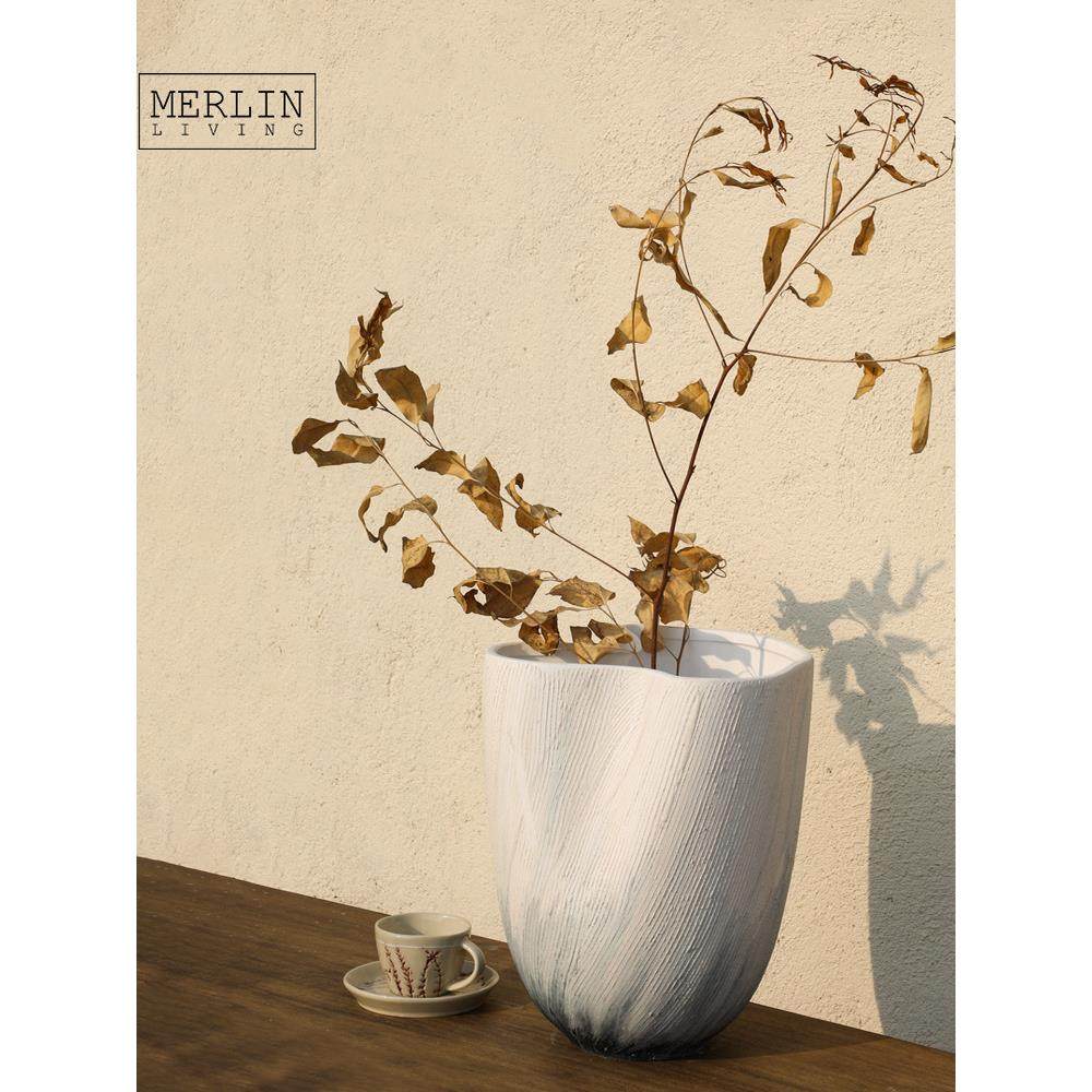 美联饰界轻奢陶瓷花瓶摆件不规则大口径手工绘制家居装饰插花饰品