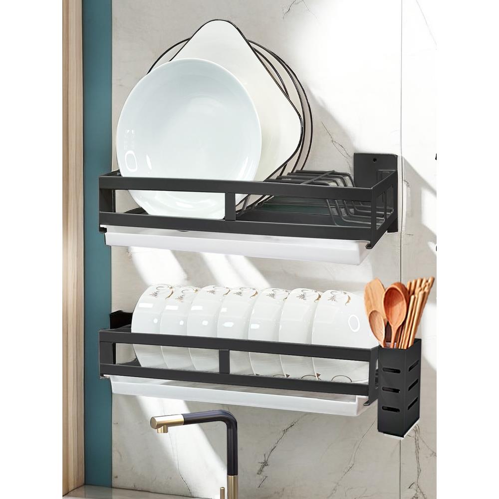 不锈钢碗架壁挂式置物架碗碟沥水免打孔餐具小型收纳碗筷盘放置架