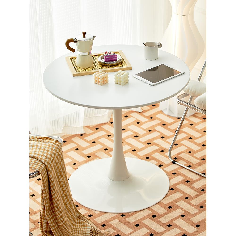 简约休闲餐桌白色北欧咖啡桌奶茶洽谈桌子ins郁金香阳台小圆桌椅