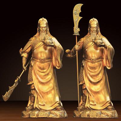 铜关关二爷饰品纯铜吴财神佛像客厅开间拜像立刀托宝关公像