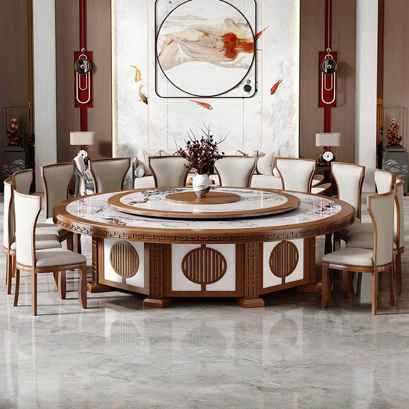 酒店新中式实木餐桌电动岩板大圆桌带隐藏式电磁炉大理石火锅桌子,住宅家具,岩板餐桌,淘宝优惠券,粉丝福利购,淘宝优惠卷