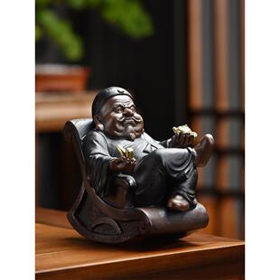 财主老爷陶瓷手工摆件招财财神家居客厅装饰桌面摆设中式人物地主