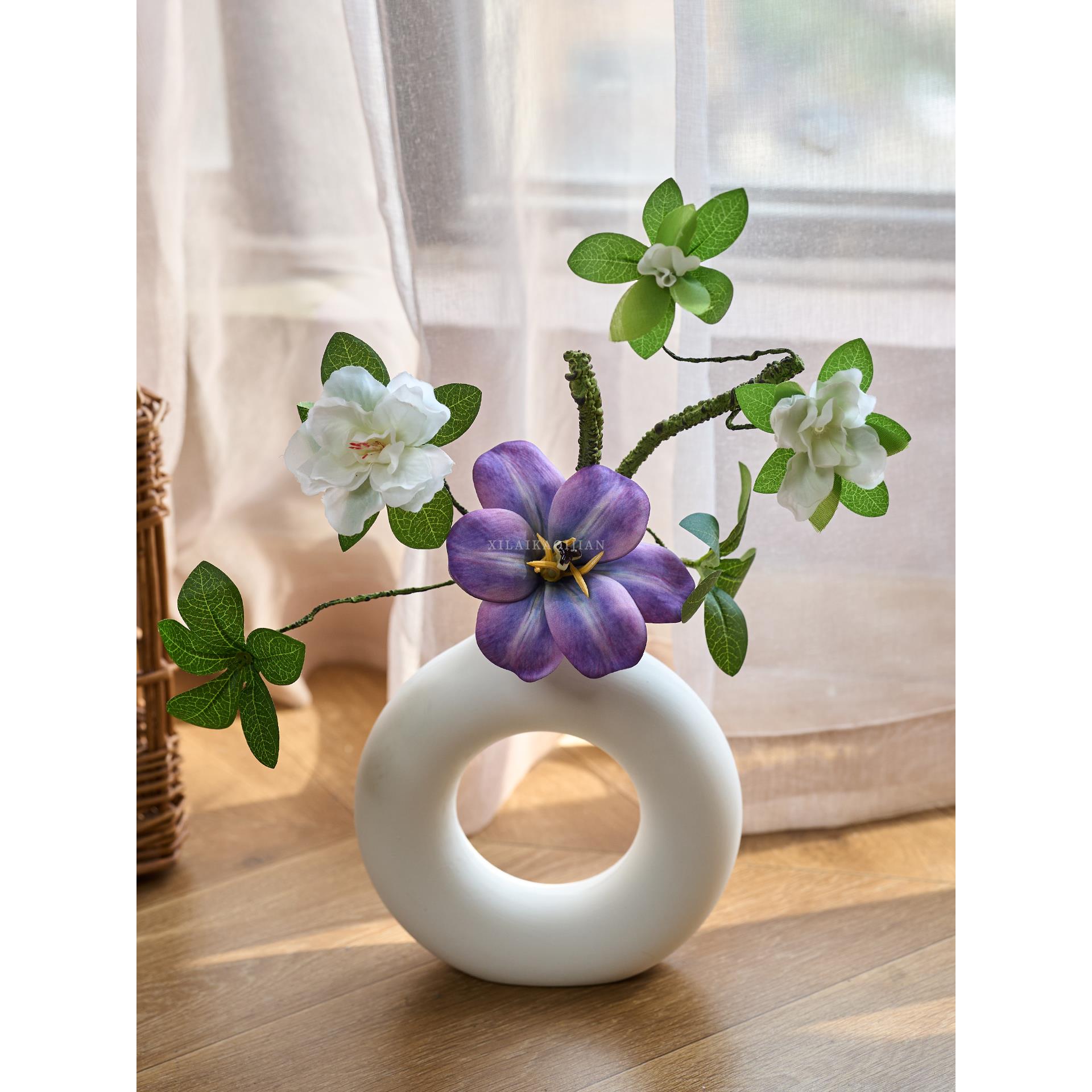 喜莱卡简约彷真花假花摆设插花陶瓷花瓶摆件客厅餐桌装饰绿植花束