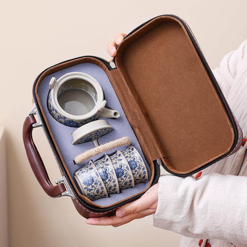 快客杯一壶4杯陶瓷便携旅行茶具套装功夫户外泡茶壶出差旅游茶杯