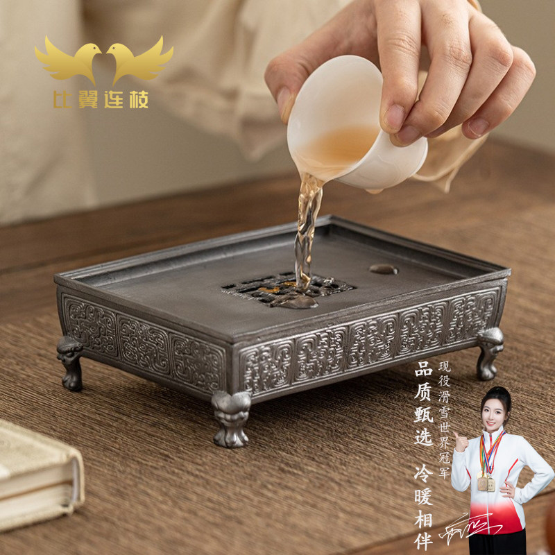 【比翼连枝】九鼎老锡壶承养茶壶垫中式干泡台蓄水茶托盘茶具配件
