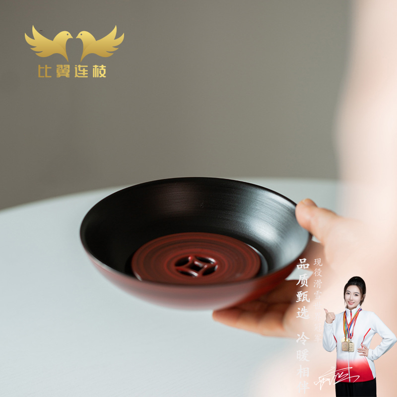 比翼连枝铜钱山楂红陶瓷粉引壶承