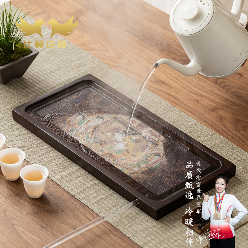 比翼连枝敦煌竹制描金变色茶盘