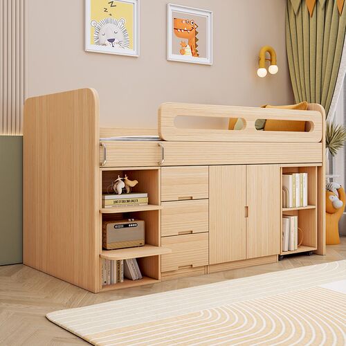 全实木儿童床半高床书桌一体小户型上下组合床高架床多功能储物床