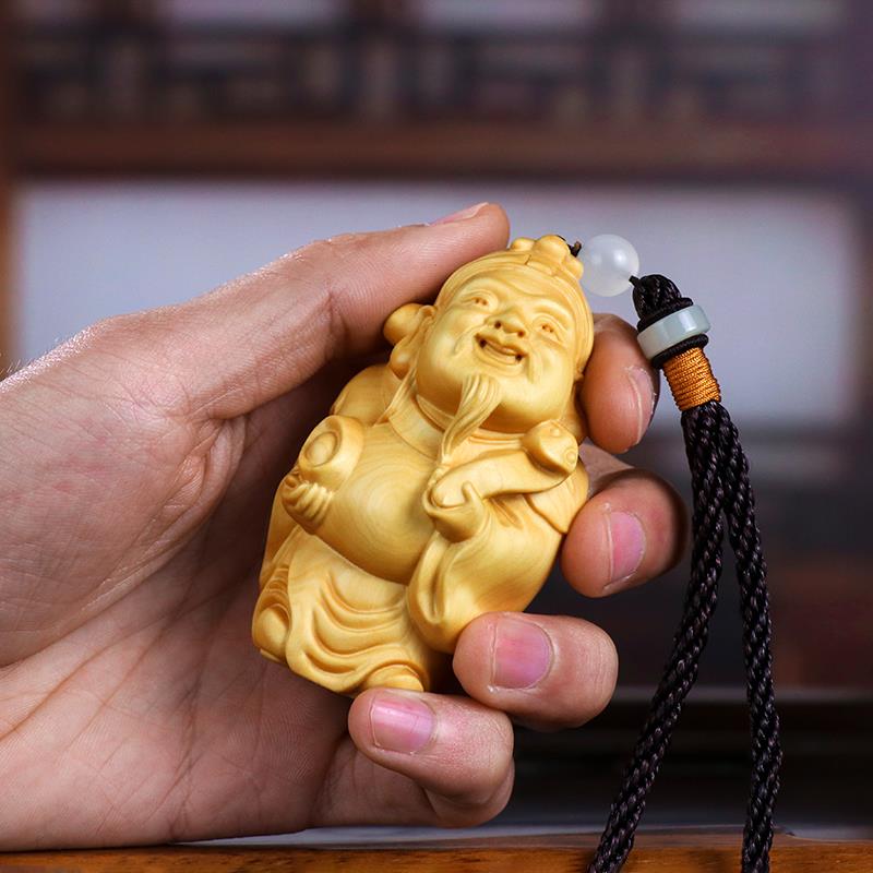 黄杨木雕手把件财神汽车挂件摆件居家装饰木质雕刻文玩把玩挂件
