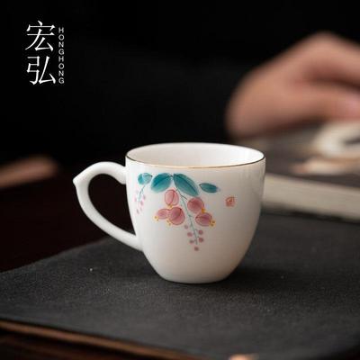 手绘陶瓷把杯小茶杯品茗杯功夫茶主客人杯防烫手茶具杯子泡茶专用