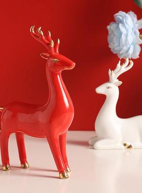陶瓷招财鹿客厅酒柜玄关装饰摆件家居创意电视柜新房乔迁礼物摆设