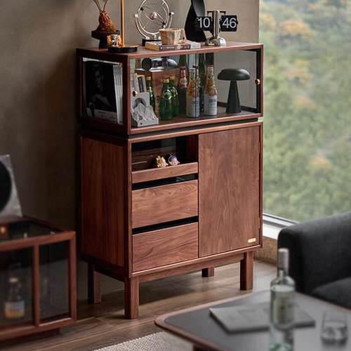 实木沙发边柜电视边柜餐柜黑胡桃置物柜客厅收纳柜酒柜展示柜