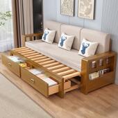 实木沙发床中式 储物伸缩折叠多功能小户型客厅坐卧抽拉两用沙发床