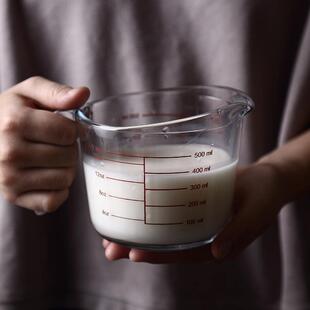 桔梗家 钢化玻璃耐高温带刻度量杯微波炉烤箱专用热牛奶杯子儿童