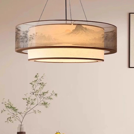 新中式禅意客厅主灯餐厅包厢圆桌