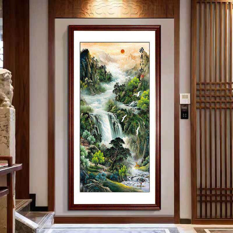 玄关山水画 画竖版装饰画 画字画 画办公室入户客厅挂画 画茶室走