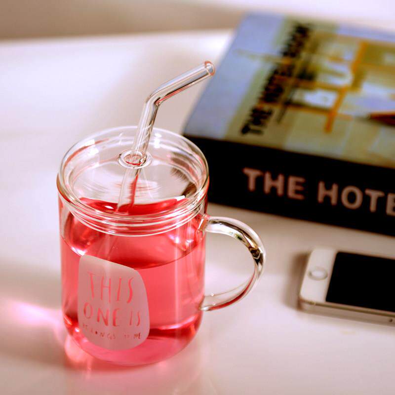 玻璃吸管水杯大人耐热加厚开 水泡茶耐高温咖啡牛奶杯女微波炉可