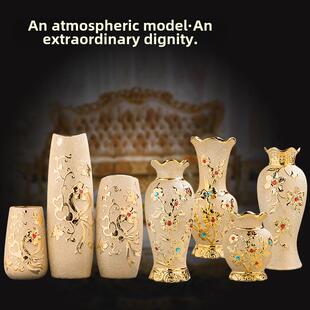 镀金陶瓷花瓶欧式家居客厅摆件插花磨砂大嘴落地酒架百合水文化