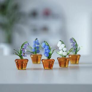 淄博博山陶瓷琉璃大观园琉璃盆栽铃兰摆件博山琉璃摆件创意