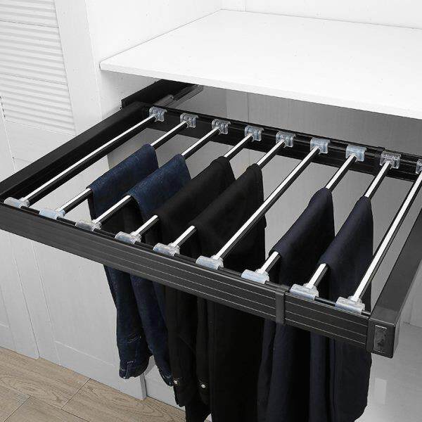 伸缩衣柜裤架家用式不锈钢收纳拉篮内置抽拉挂多功能易嘉滑轨裤架
