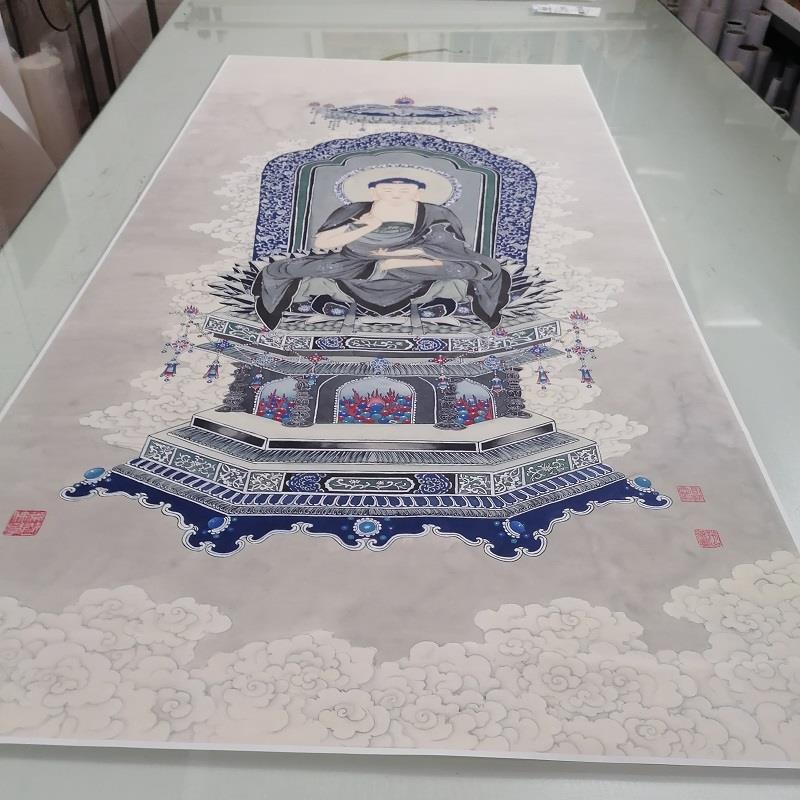 夏荆山人物佛像1比1覆古书画工笔国画微喷彷古覆制装裱挂轴装饰画