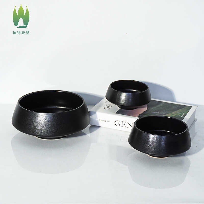 创意陶瓷花盆黑色磨砂亚光几何个性景观盆无孔水培盆桌面插花花器