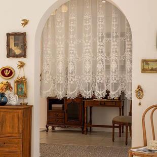 法式覆古蕾丝窗帘纱帘梦幻透光不透人纱帘拱形门门帘隔断白纱帘